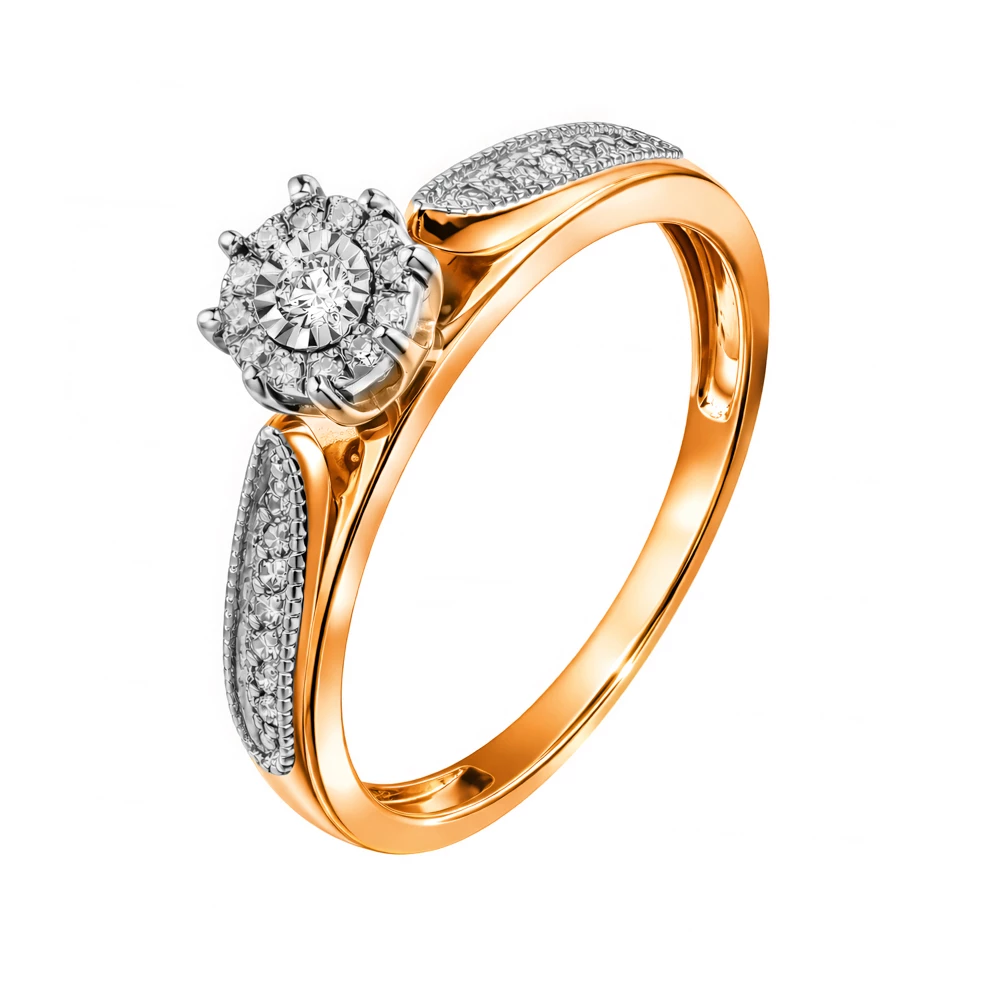 Кольцо с бриллиантами из красного золота 585 пробы