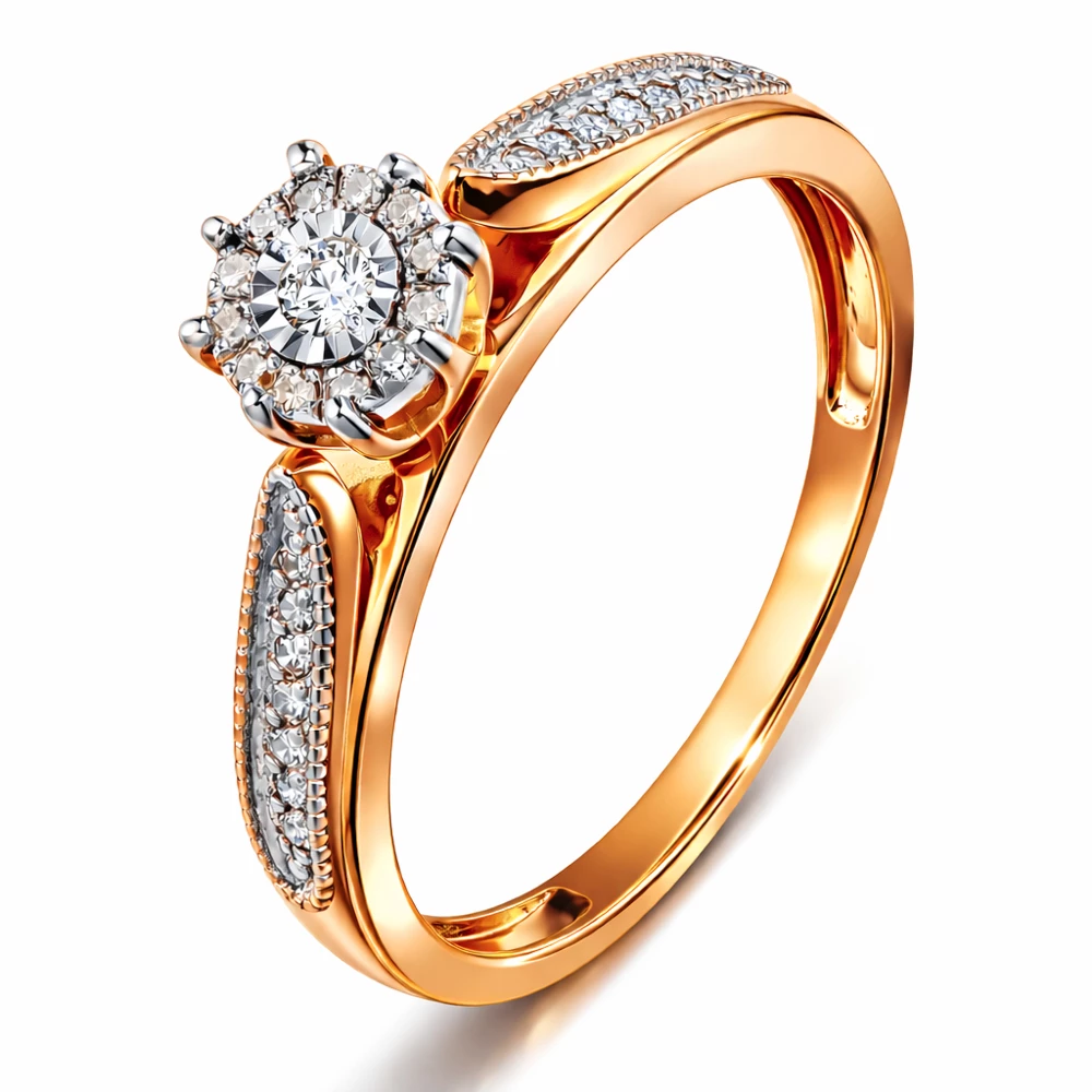 Кольцо с бриллиантами из красного золота 585 пробы Кольцо с бриллиантами из красного золота 585 пробы