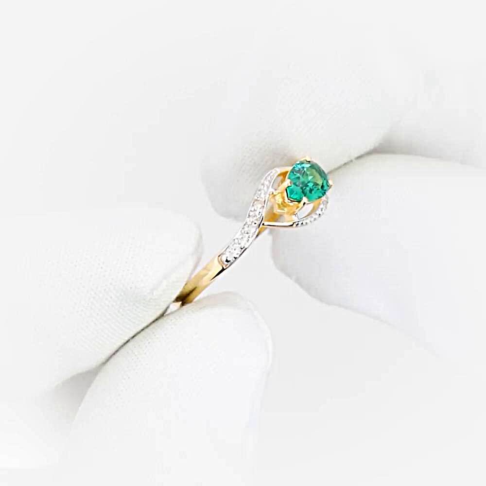 Кольцо с гидротермальным изумрудом и бриллиантами из красного золота 585 пробы 1