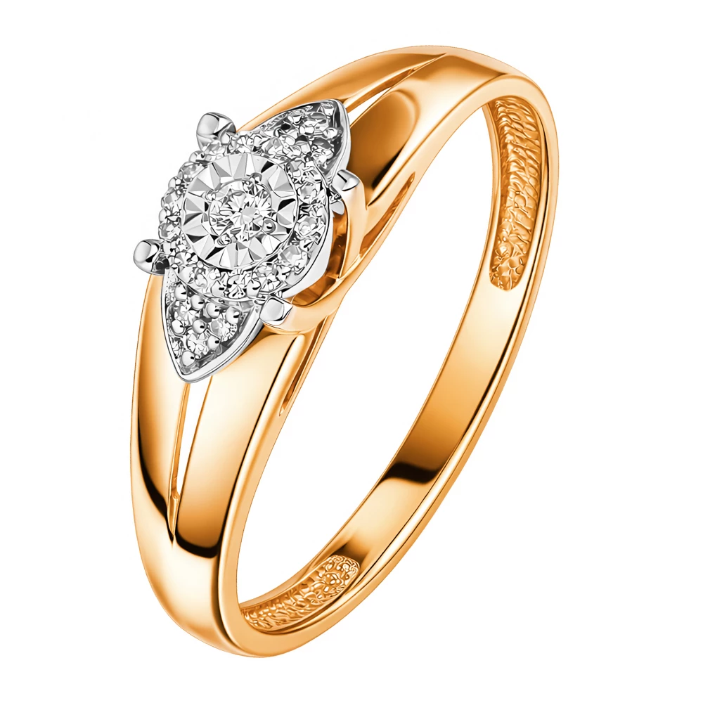 Кольцо с бриллиантами из красного золота 585 пробы