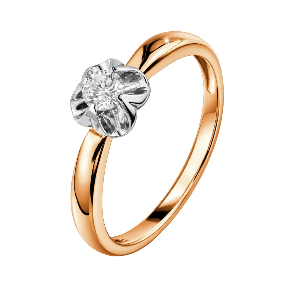 Кольцо с бриллиантом из красного золота 585 пробы