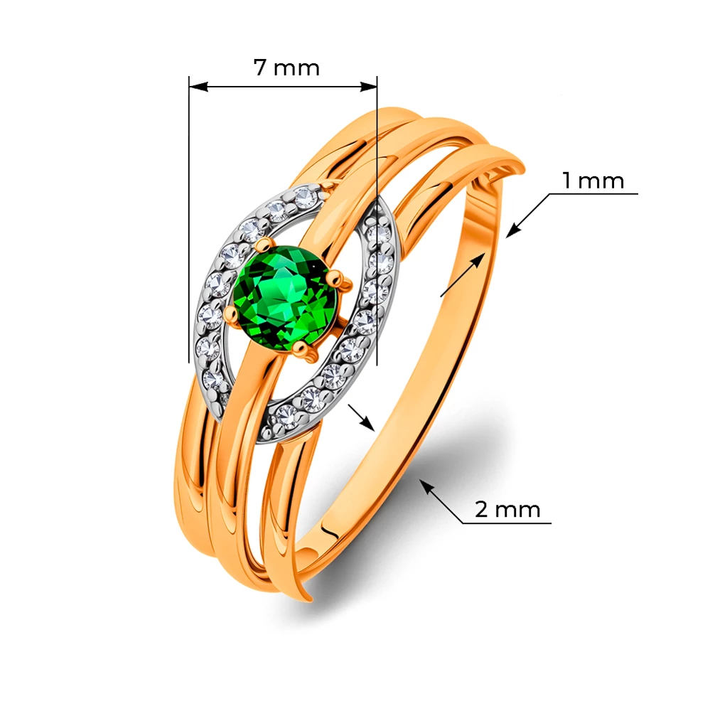 Кольцо с гидротермальным изумрудом и бриллиантами из красного золота 585 пробы