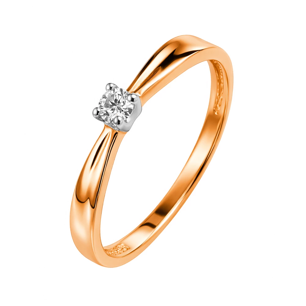 Кольцо с бриллиантом из красного золота 585 пробы