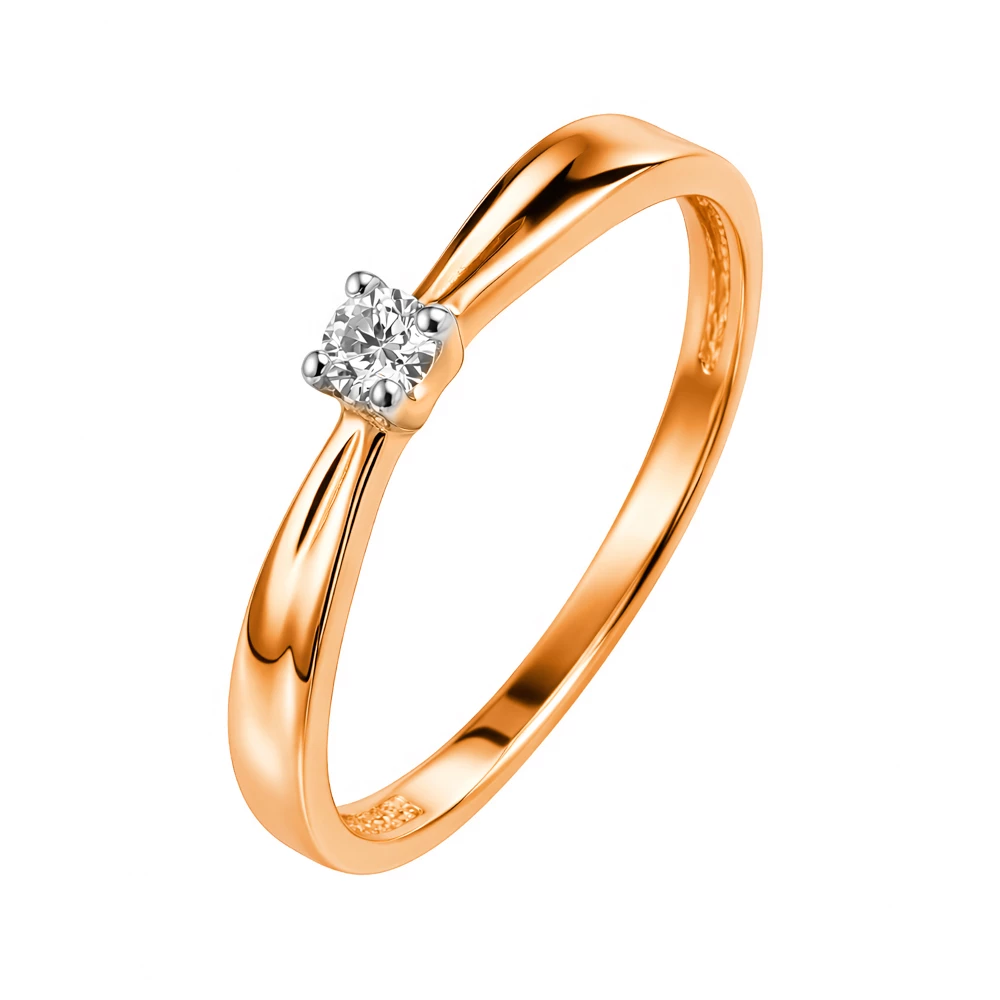 Кольцо с бриллиантом из красного золота 585 пробы