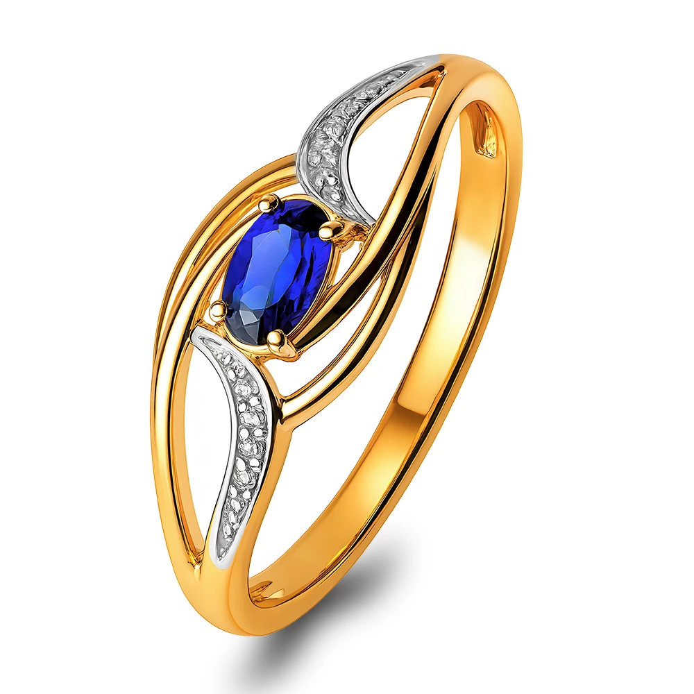 Кольцо с сапфиром синтетическим и бриллиантами из красного золота 375 пробы Кольцо с сапфиром синтетическим и бриллиантами из красного золота 375 пробы