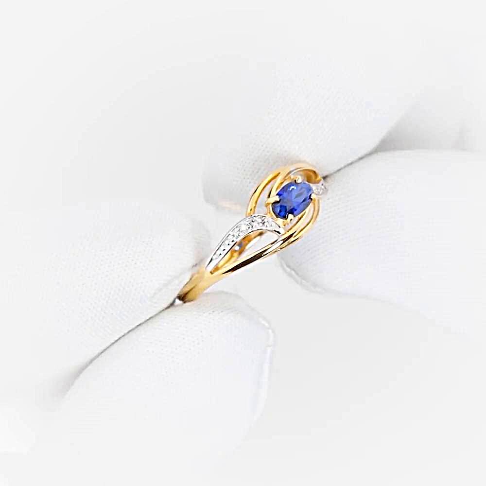 Кольцо с сапфиром синтетическим и бриллиантами из красного золота 375 пробы 1