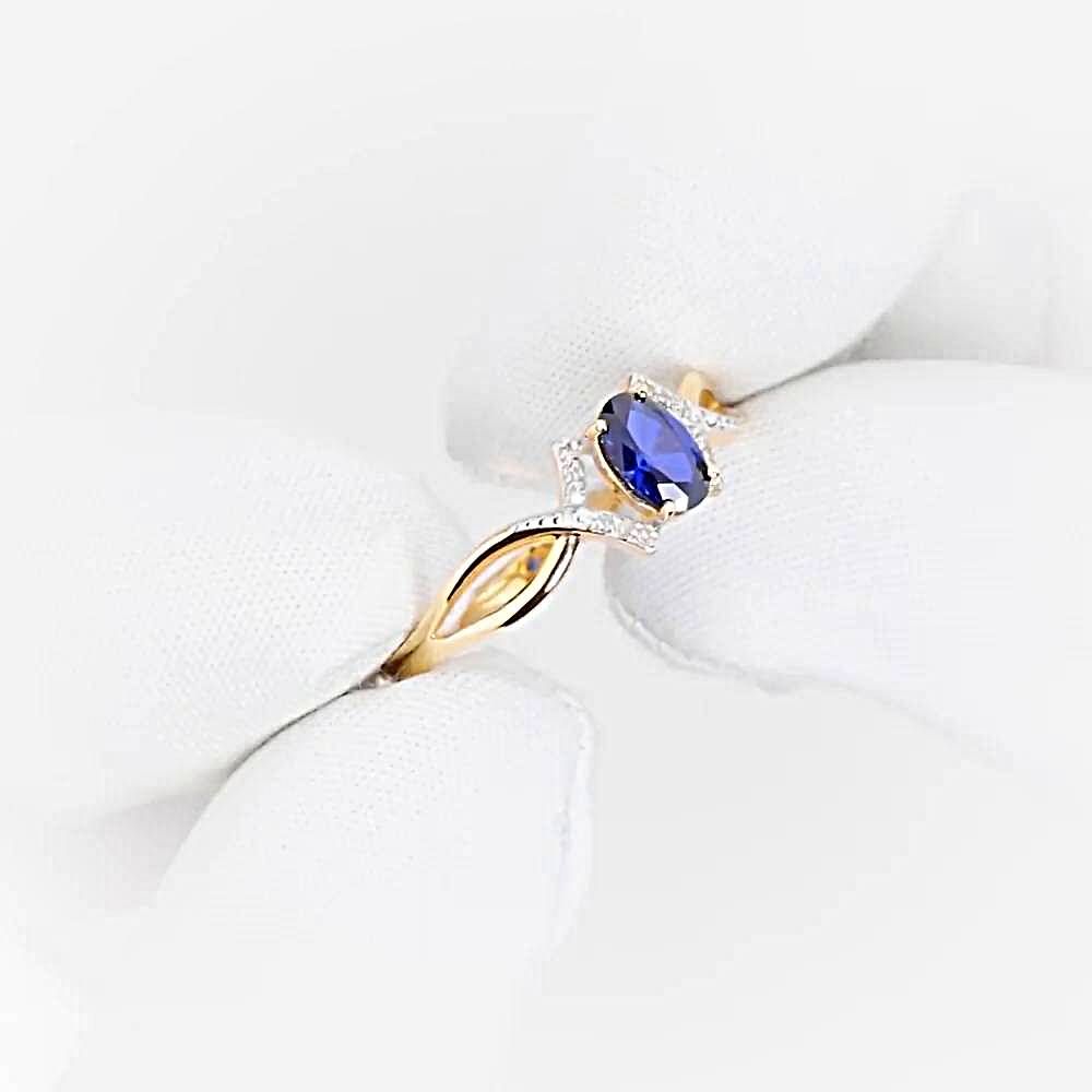 Кольцо с сапфиром синтетическим и бриллиантами из красного золота 375 пробы 1