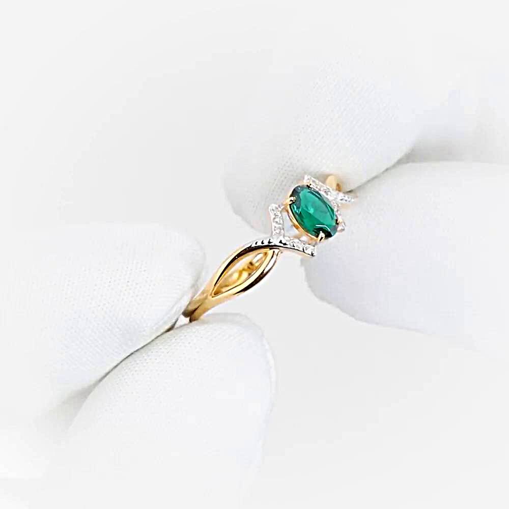 Кольцо с гидротермальным изумрудом и бриллиантами из красного золота 375 пробы 1