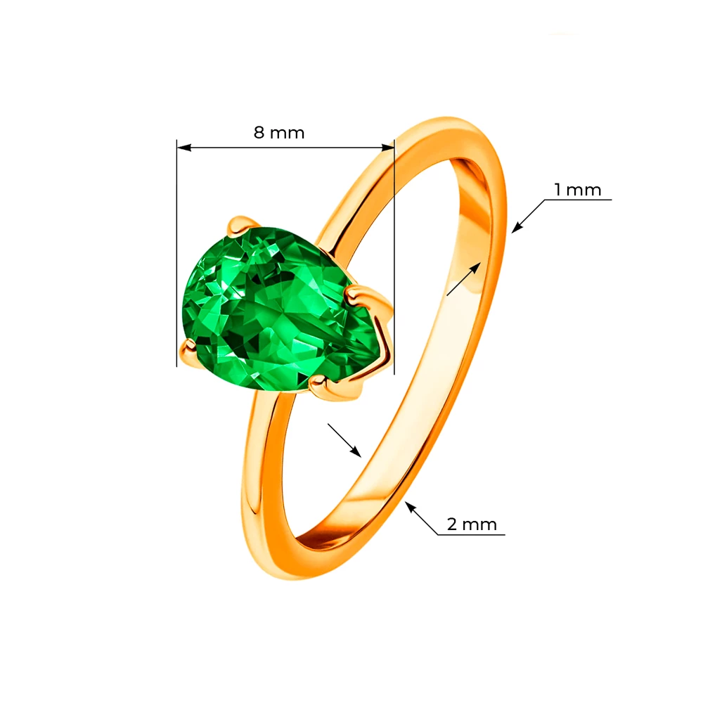 Кольцо с гидротермальным изумрудом из красного золота 375 пробы