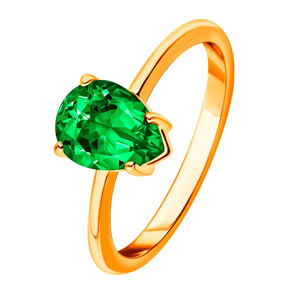Кольцо с гидротермальным изумрудом из красного золота 375 пробы