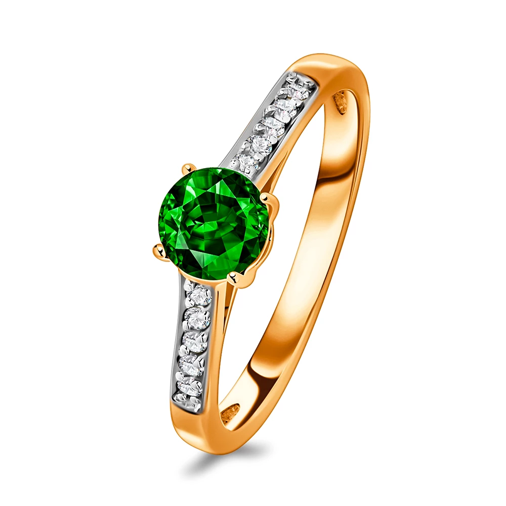 Кольцо с гидротермальным изумрудом и бриллиантами из красного золота 375 пробы