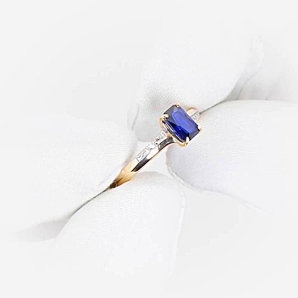 Кольцо с сапфиром синтетическим и бриллиантами из красного золота 375 пробы 1