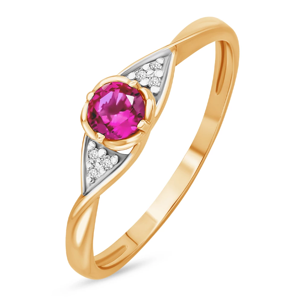 Кольцо с рубином синтетическим и бриллиантами из красного золота 375 пробы Кольцо с рубином синтетическим и бриллиантами из красного золота 375 пробы