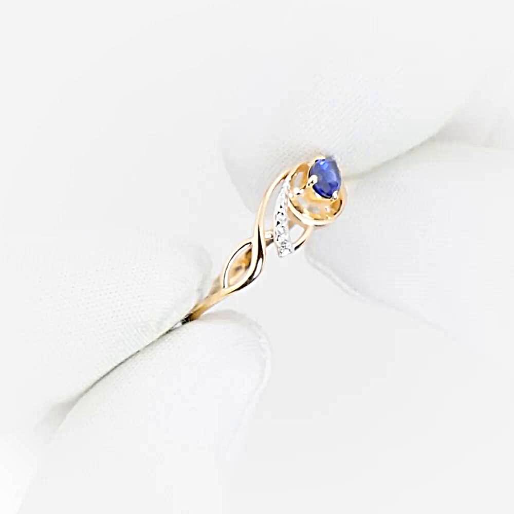 Кольцо с сапфиром синтетическим и бриллиантами из красного золота 375 пробы 1