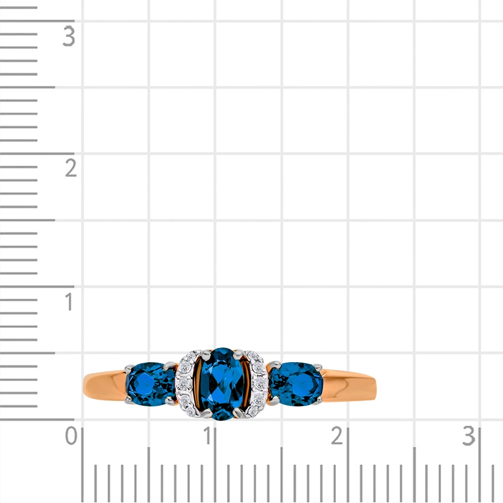 Кольцо с сапфиром синтетическим и бриллиантами из красного золота 375 пробы Кольцо с сапфиром синтетическим и бриллиантами из красного золота 375 пробы