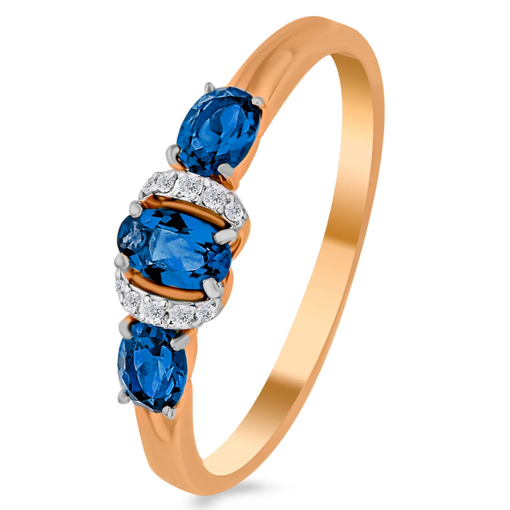 Кольцо с сапфиром синтетическим и бриллиантами из красного золота 375 пробы Кольцо с сапфиром синтетическим и бриллиантами из красного золота 375 пробы