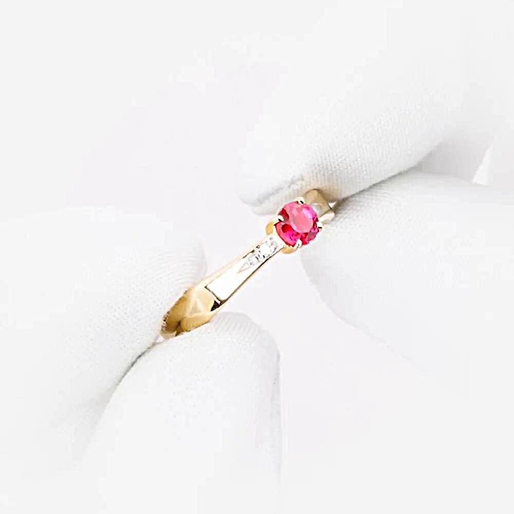 Кольцо с рубином синтетическим и бриллиантами из красного золота 375 пробы 1