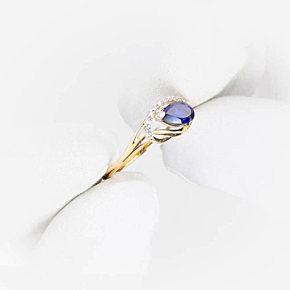 Кольцо с сапфиром синтетическим и бриллиантами из красного золота 375 пробы 1