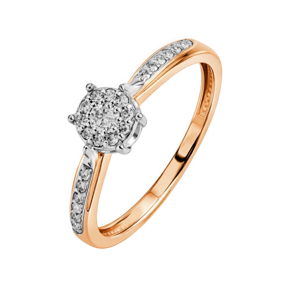 Кольцо с бриллиантами из красного золота 585 пробы