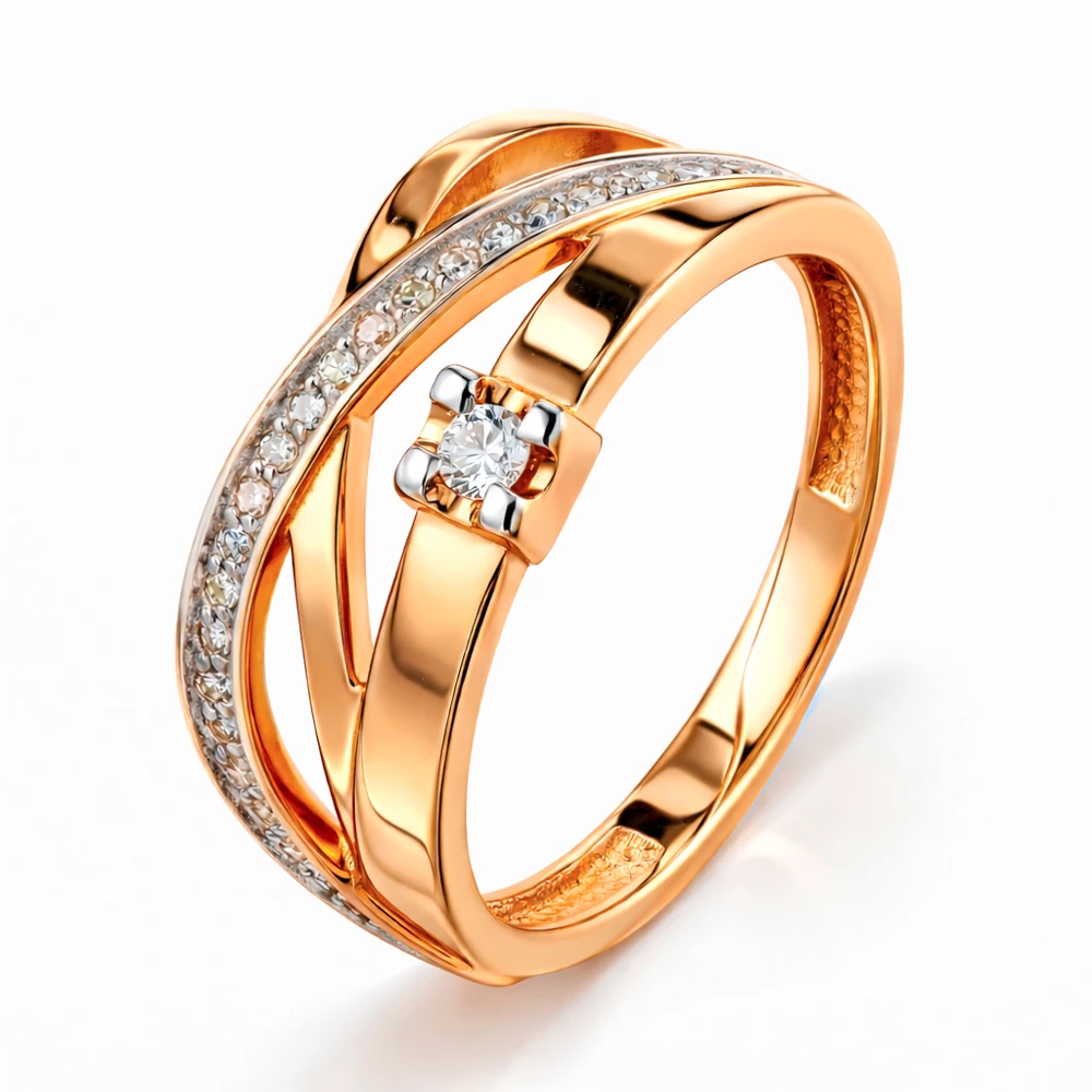 Кольцо с бриллиантами из красного золота 585 пробы