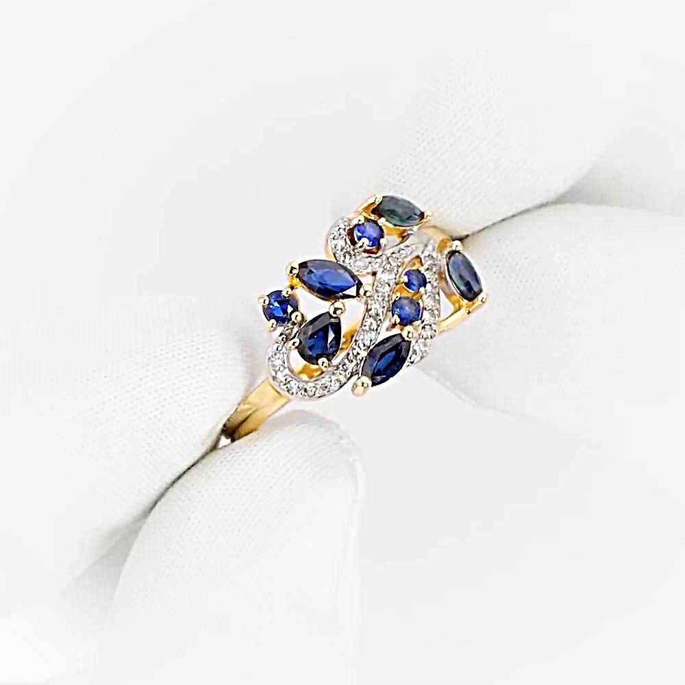 Кольцо с сапфирами и бриллиантами из красного золота 585 пробы 1