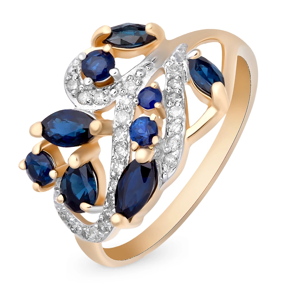 Кольцо с сапфирами и бриллиантами из красного золота 585 пробы Кольцо с сапфирами и бриллиантами из красного золота 585 пробы