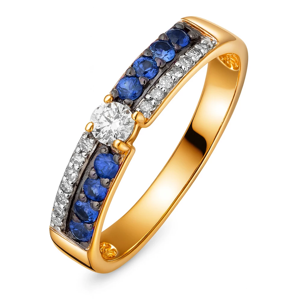 Кольцо с сапфирами и бриллиантами из красного золота 585 пробы