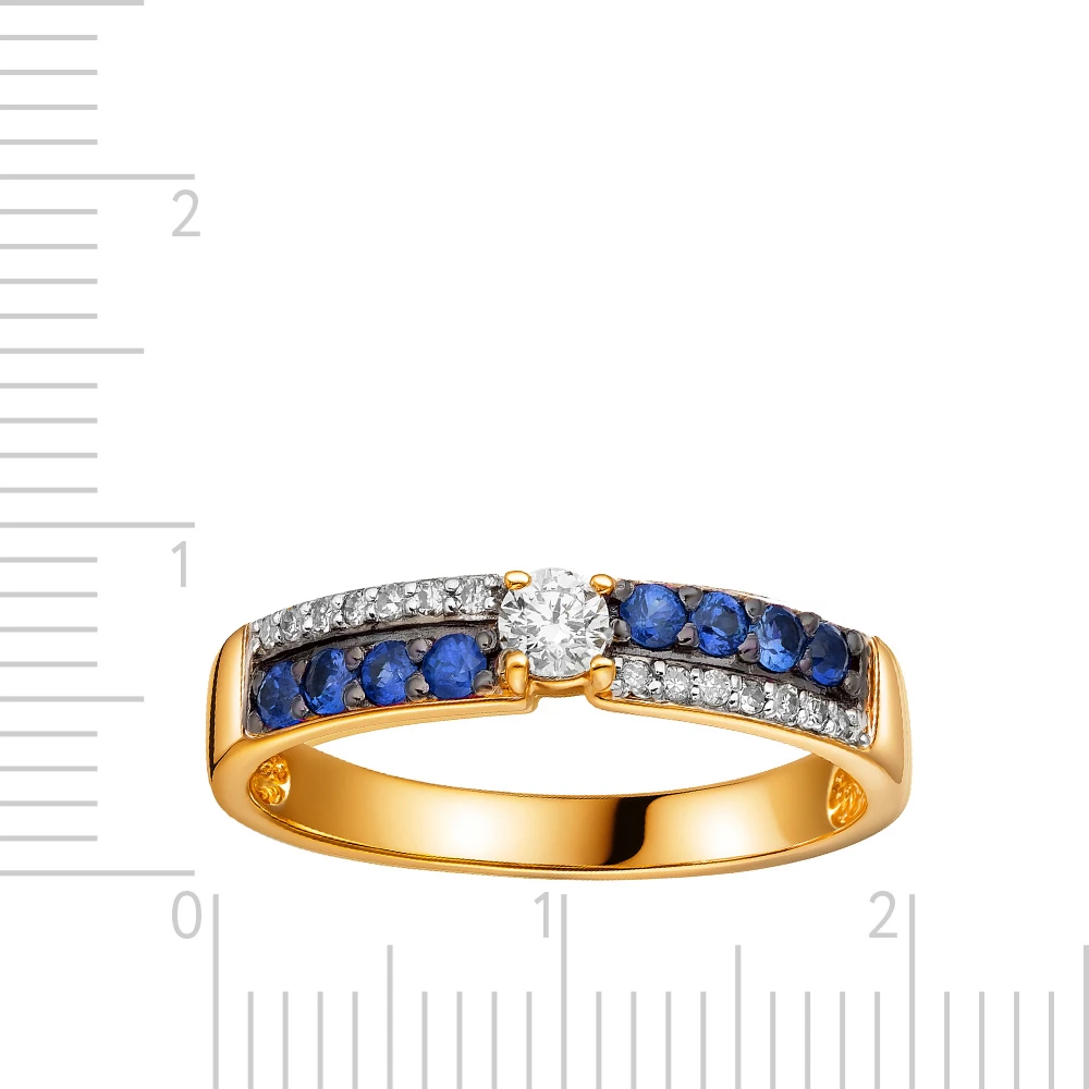 Кольцо с сапфирами и бриллиантами из красного золота 585 пробы