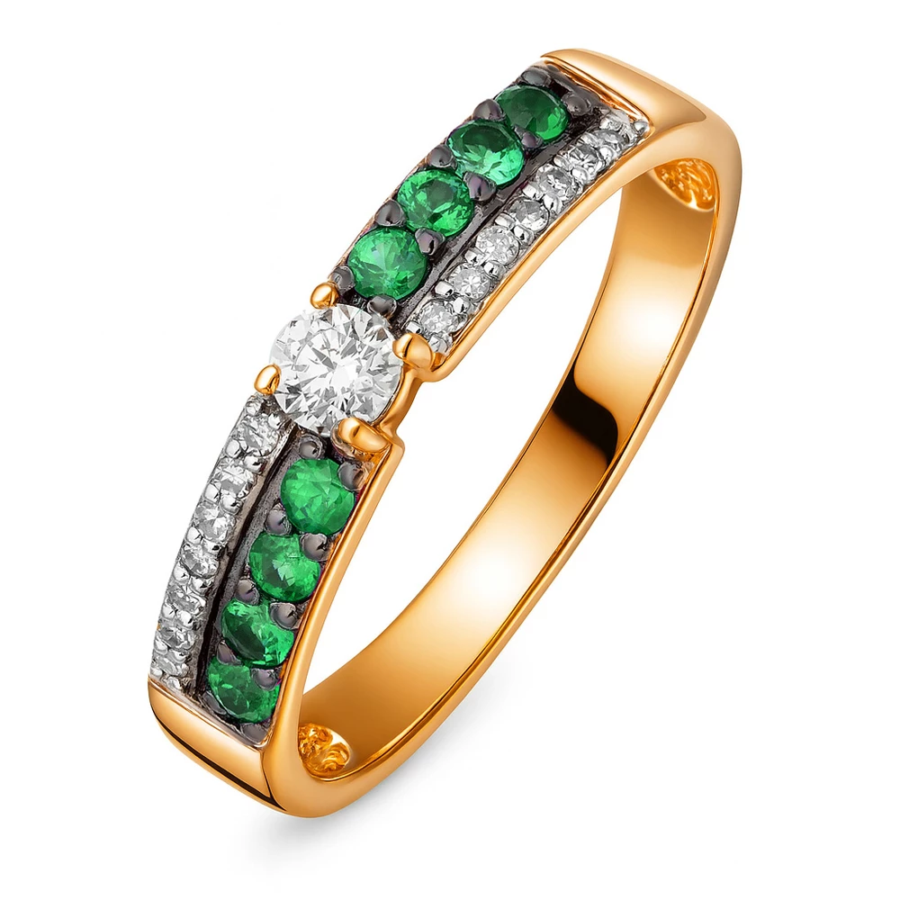 Кольцо с изумрудами и бриллиантами из красного золота 585 пробы