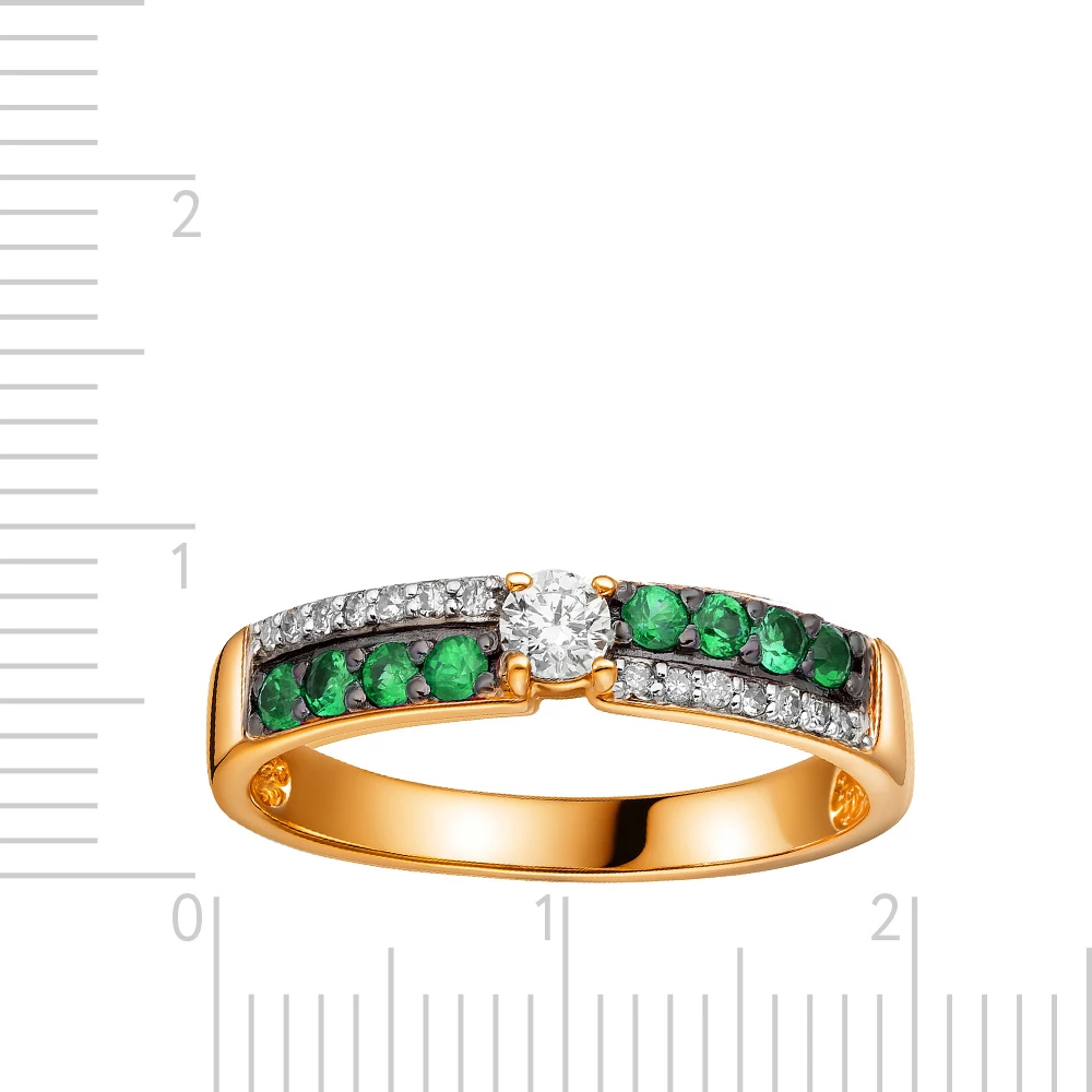 Кольцо с изумрудами и бриллиантами из красного золота 585 пробы