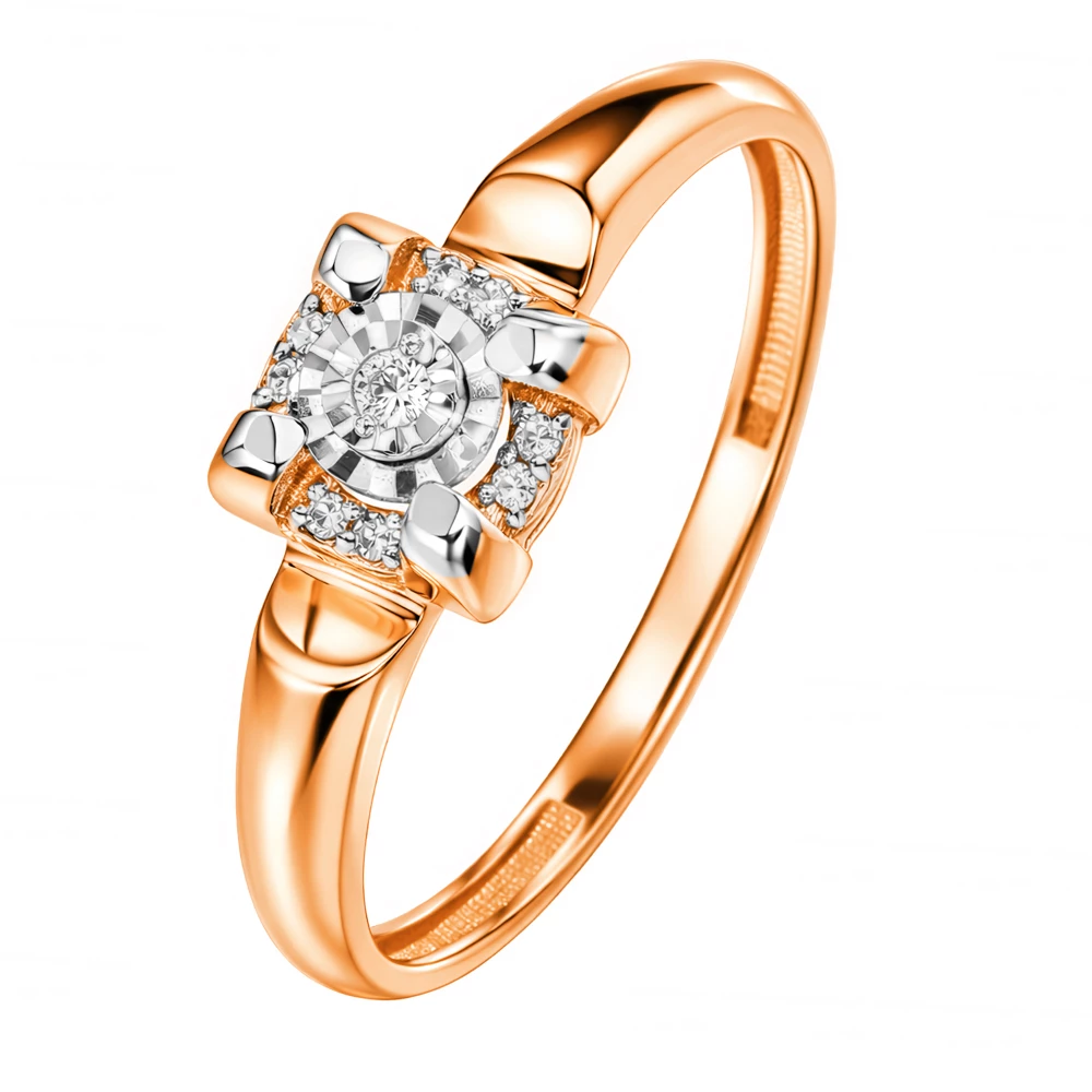 Кольцо с бриллиантами из красного золота 585 пробы