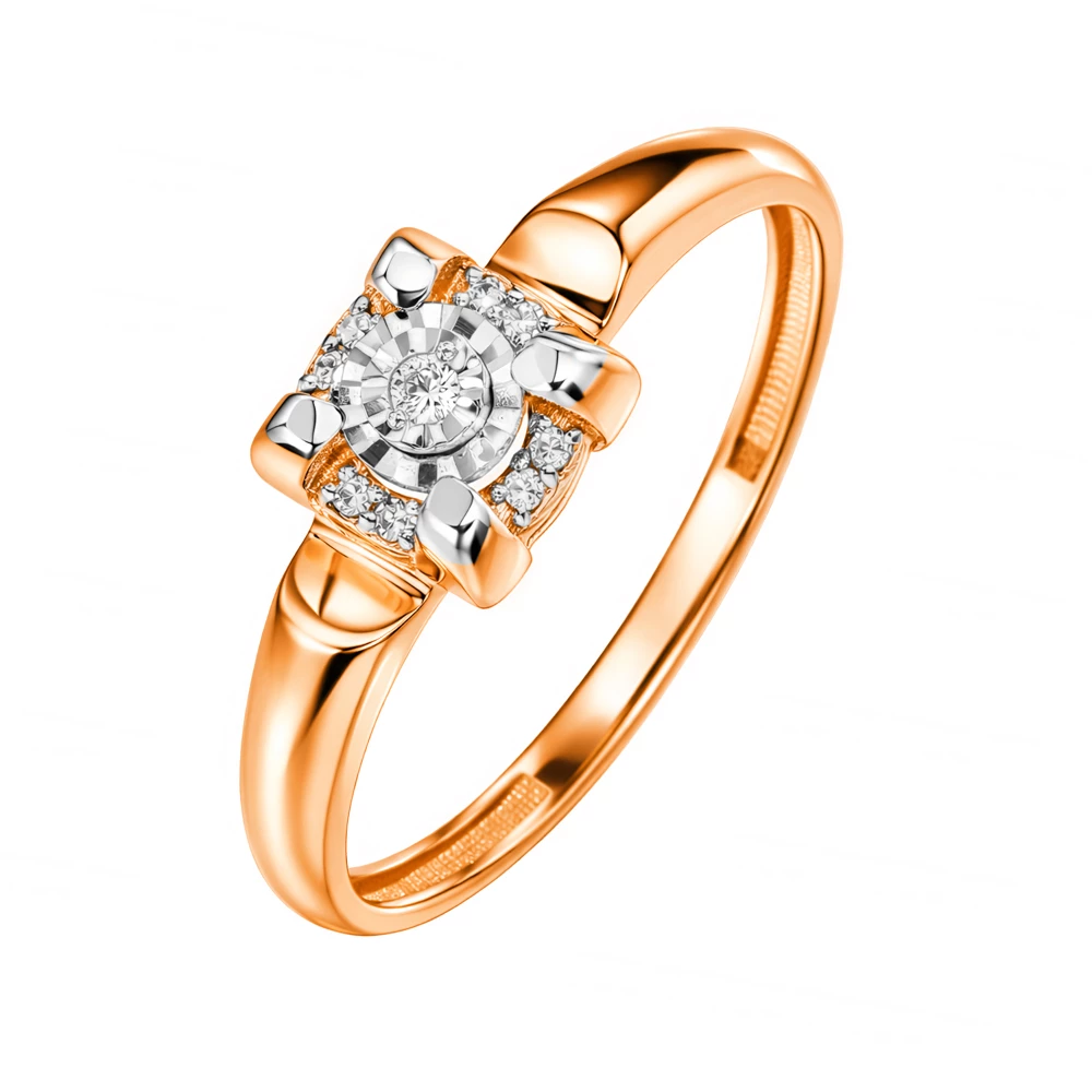 Кольцо с бриллиантами из красного золота 585 пробы Кольцо с бриллиантами из красного золота 585 пробы