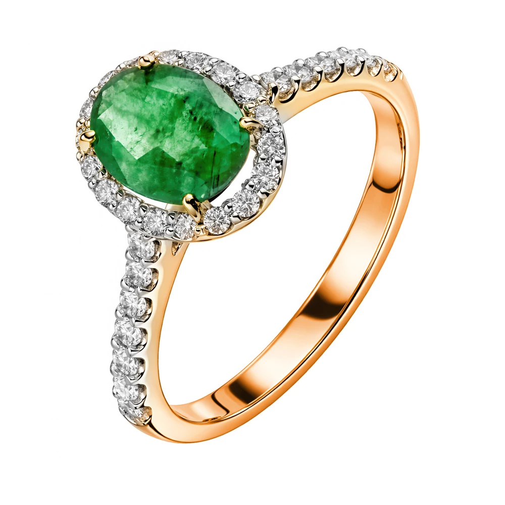 Кольцо с изумрудами и бриллиантами из красного золота 585 пробы