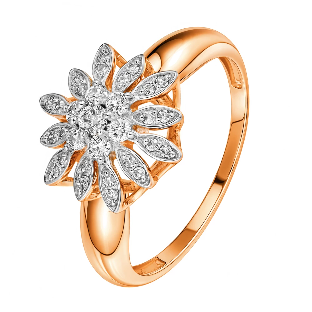 Кольцо с бриллиантами из красного золота 585 пробы