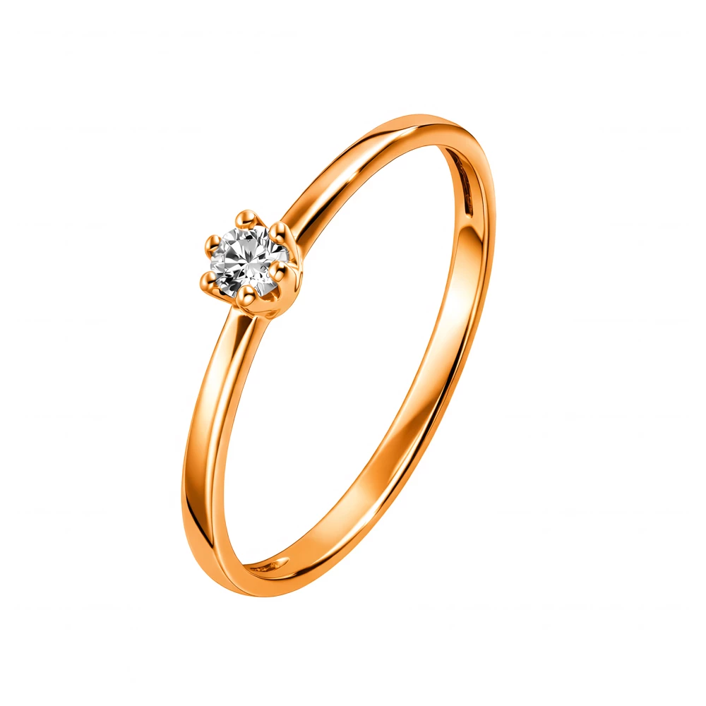 Кольцо с бриллиантом из красного золота 585 пробы