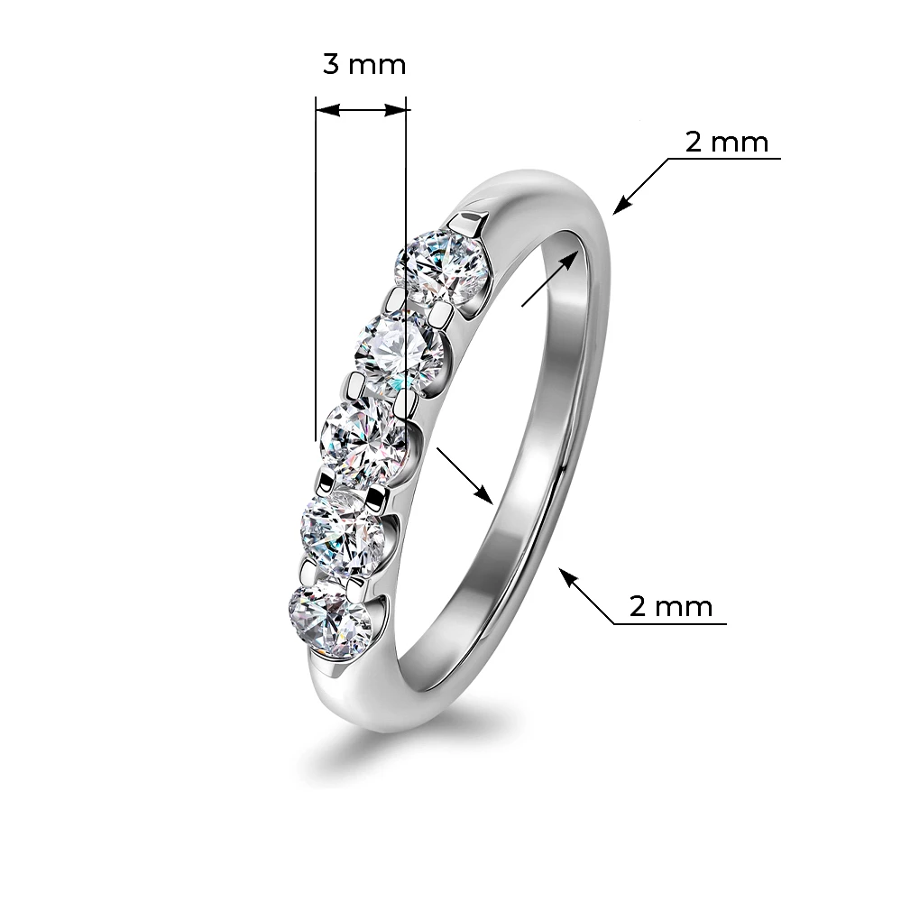 Кольцо с выращенными бриллиантами из белого золота 585 пробы