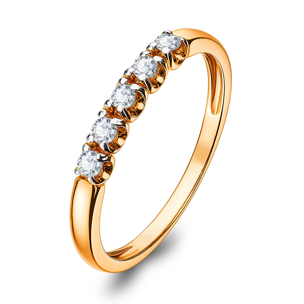 Кольцо с выращенными бриллиантами из красного золота 585 пробы