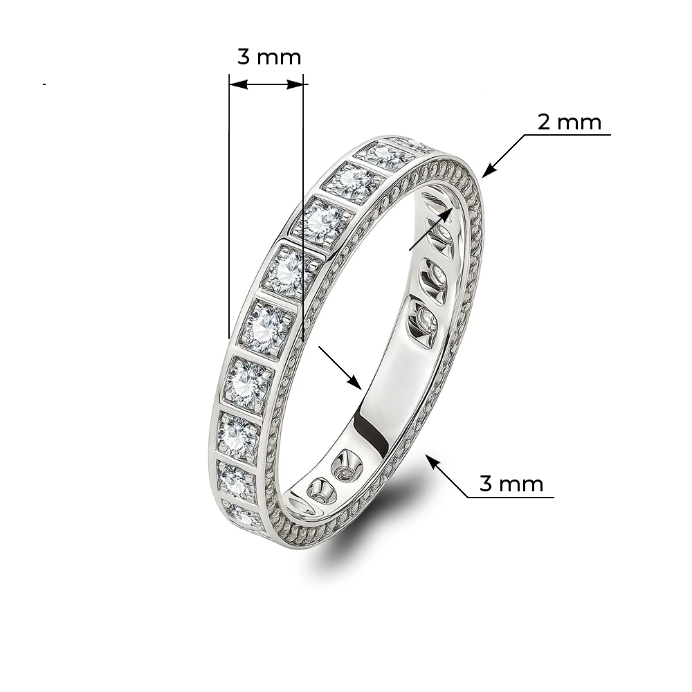 Кольцо с выращенными бриллиантами из белого золота 585 пробы