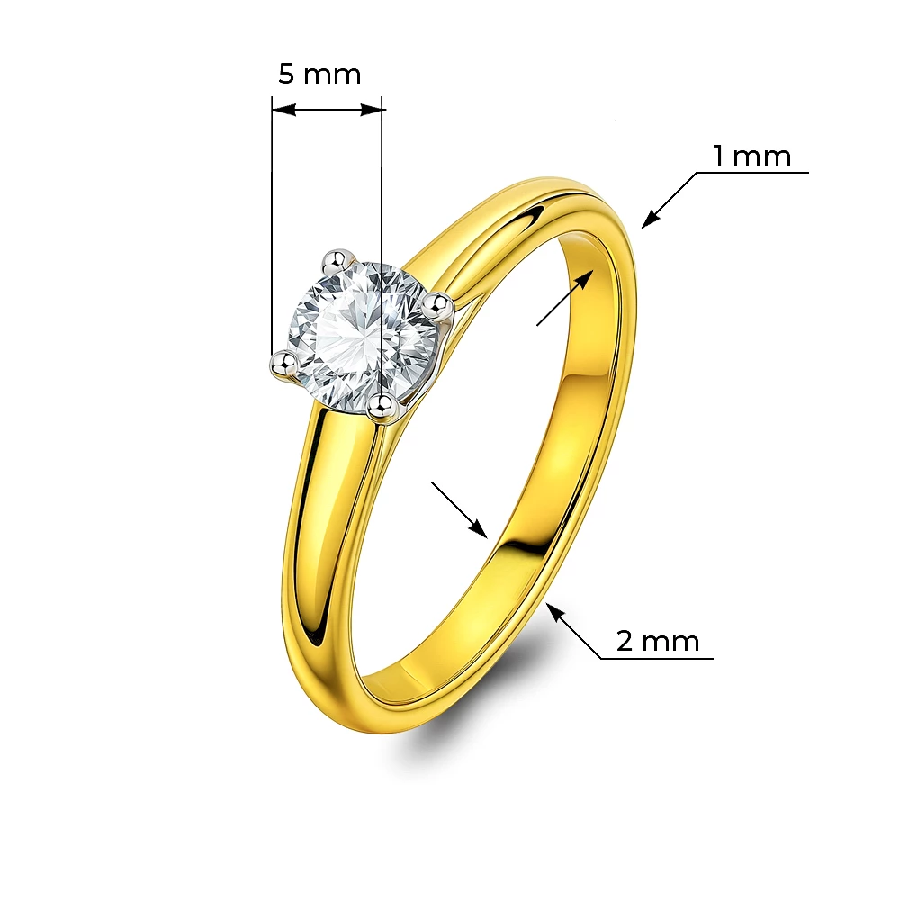 Кольцо с выращенным бриллиантом из желтого золота 585 пробы