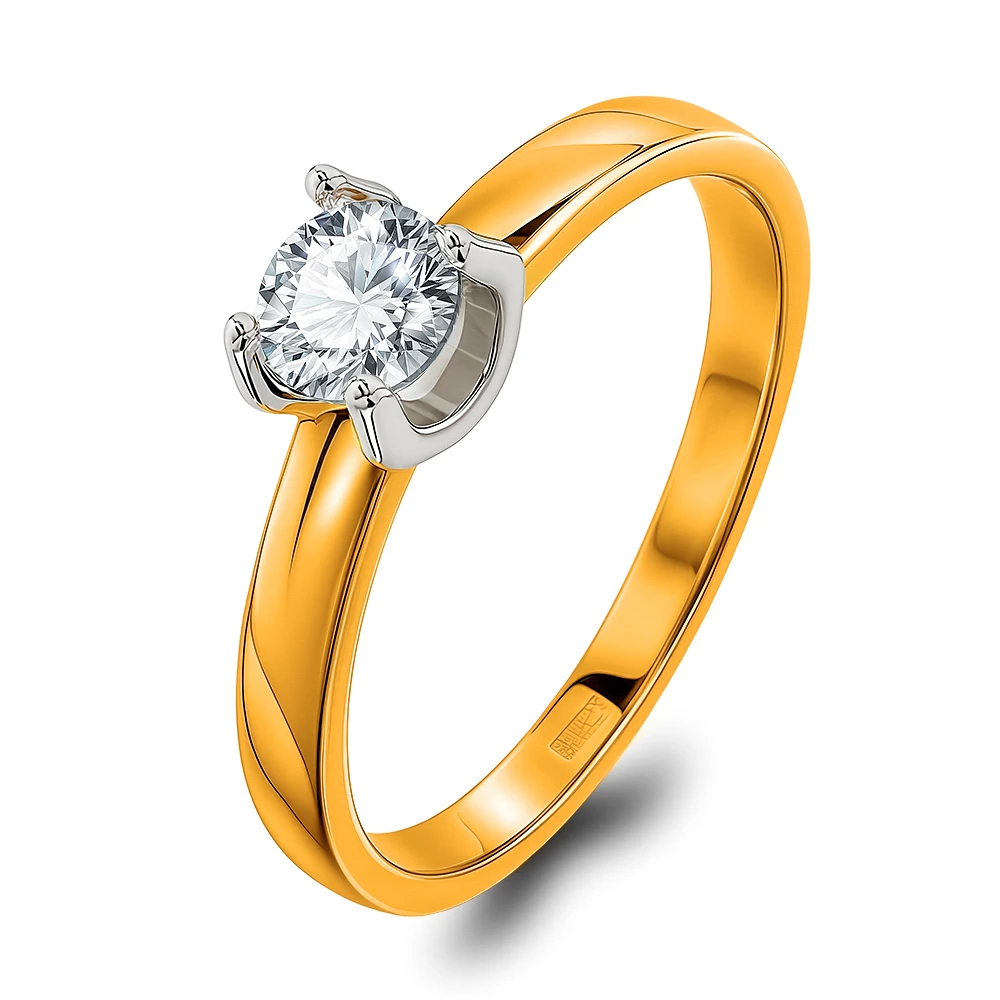 Кольцо с выращенным бриллиантом из красного золота 585 пробы