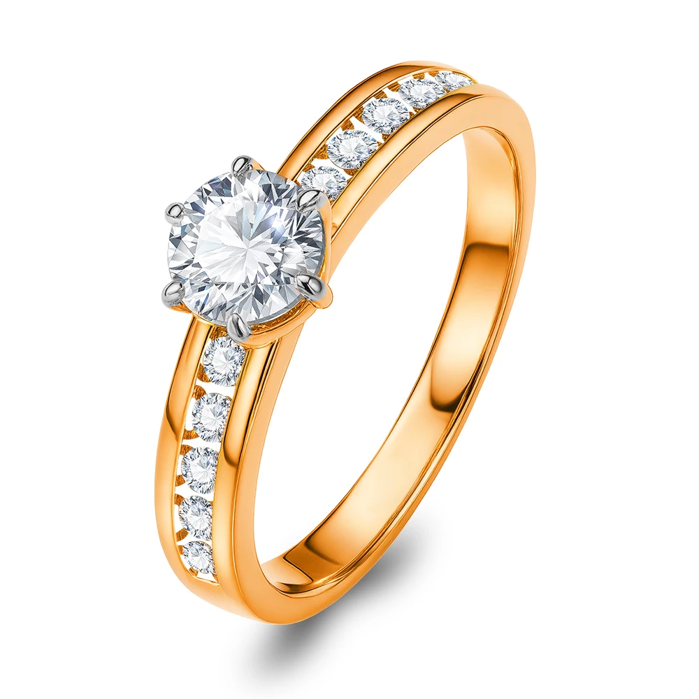 Кольцо с выращенными бриллиантами из красного золота 585 пробы