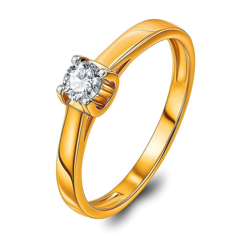 Кольцо с выращенным бриллиантом из красного золота 585 пробы