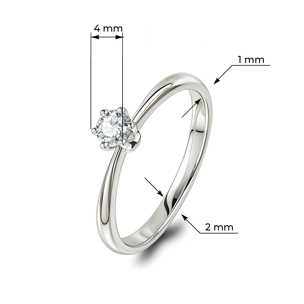 Кольцо с выращенным бриллиантом из белого золота 585 пробы