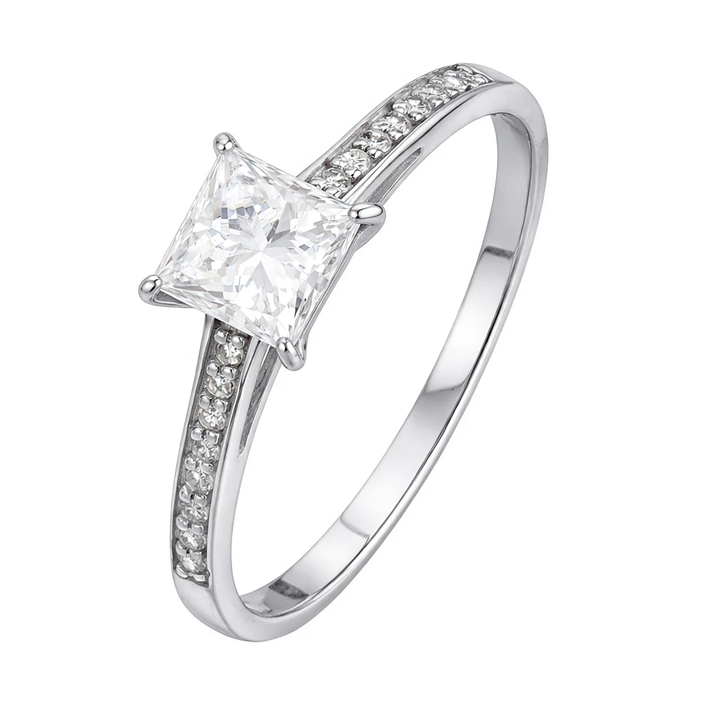 Кольцо с выращенными бриллиантами из белого золота 585 пробы