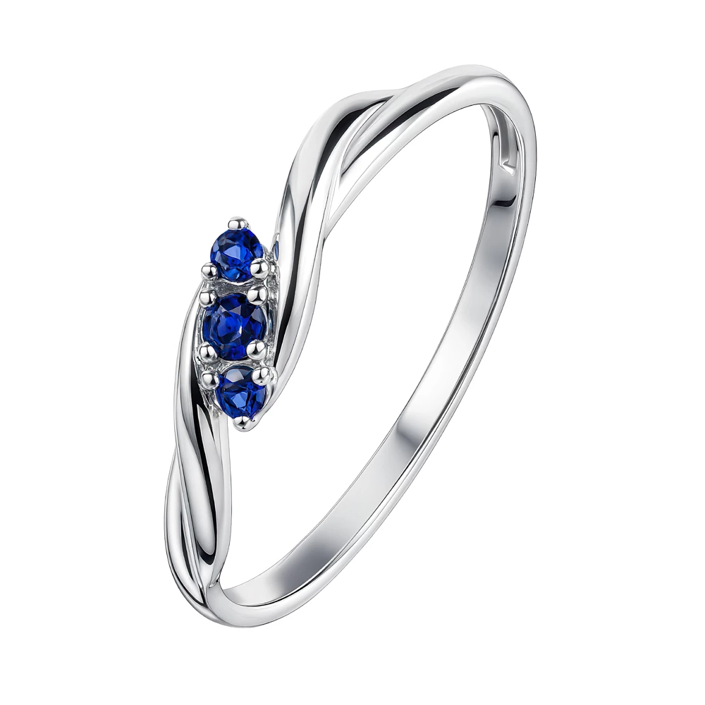 Кольцо с сапфирами синтетическими из белого золота 585 пробы Кольцо с сапфирами синтетическими из белого золота 585 пробы