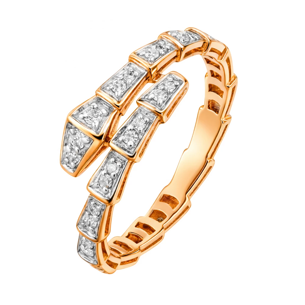 Кольцо  Змея с бриллиантами из красного золота 585 пробы