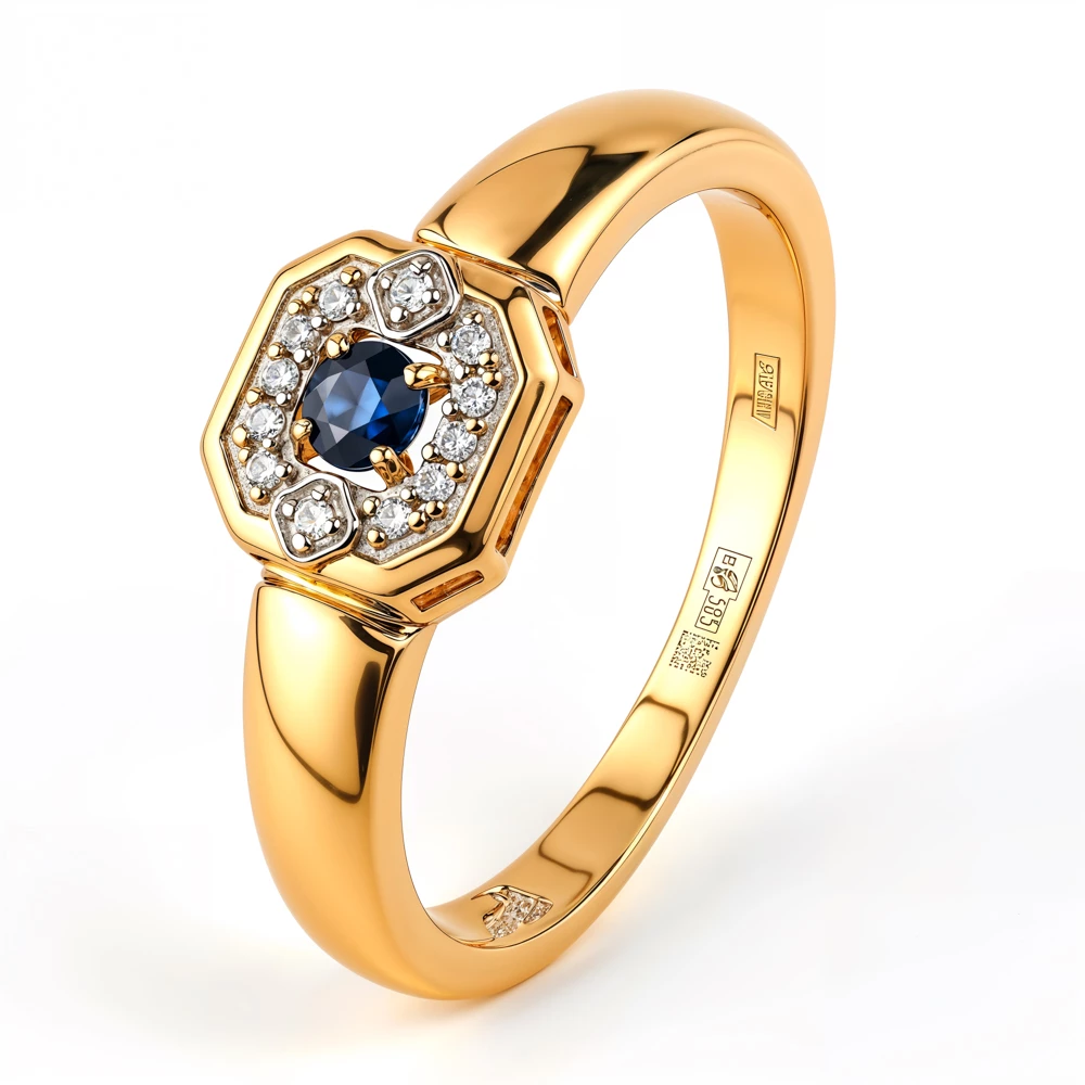 Кольцо с сапфирами и бриллиантами из красного золота 585 пробы