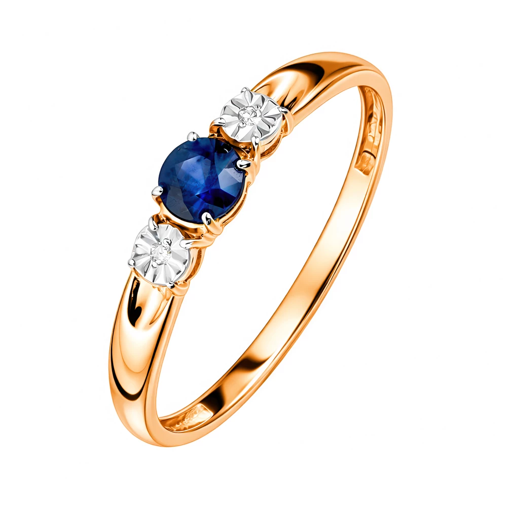 Кольцо с сапфирами и бриллиантами из красного золота 585 пробы Кольцо с сапфирами и бриллиантами из красного золота 585 пробы