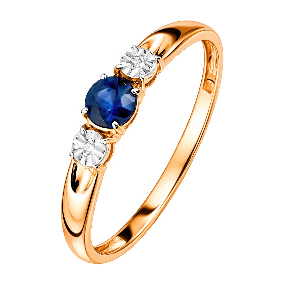 Кольцо с сапфирами и бриллиантами из красного золота 585 пробы