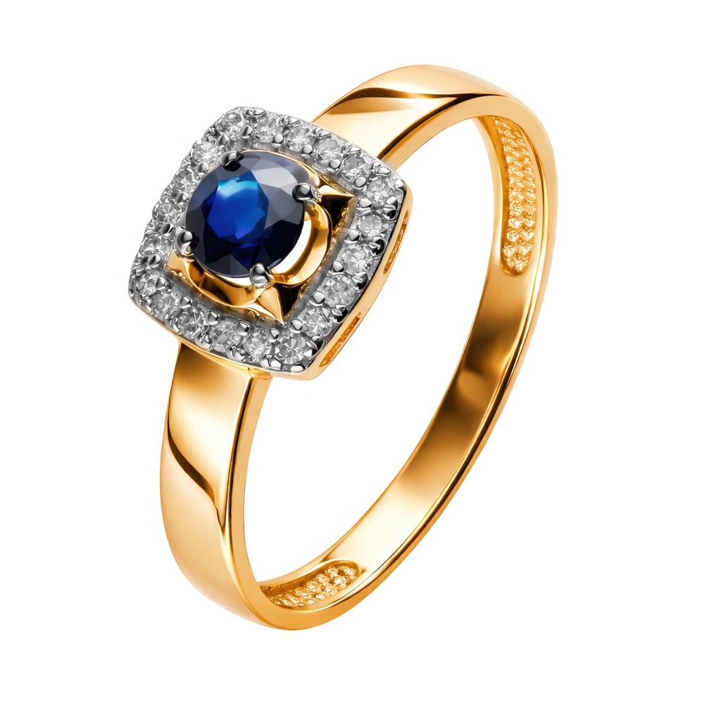 Кольцо с сапфирами и бриллиантами из красного золота 585 пробы